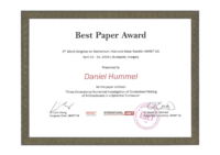 Fotografie der Urkunde für den "Best Paper Award" vergeben an Daniel Hummel